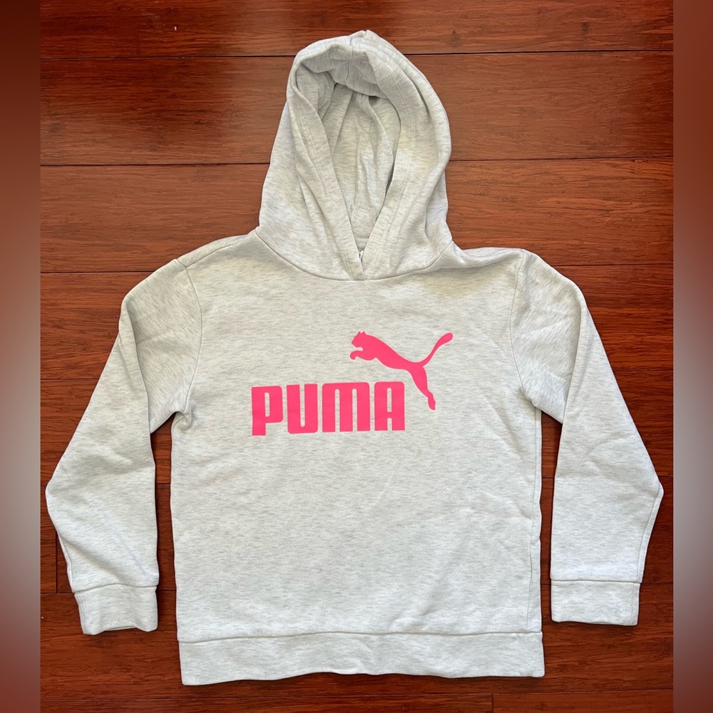 Girls Puma Outfit Set, hooded sweater, T-shirt, leggings, size medium 10–12